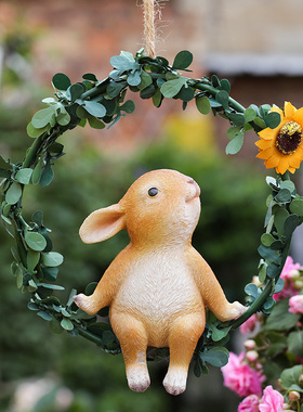 花园杂货 庭院小摆件园艺 树上装饰 创意卡通动物树脂小兔子摆件