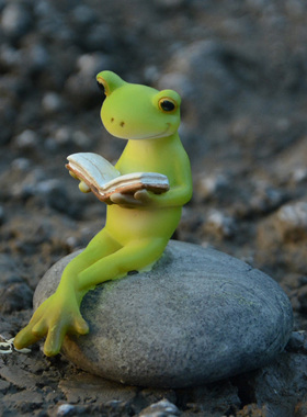 日式卡通看书青蛙摆件创意公仔花园庭院微景观花盆鱼缸造景装饰品