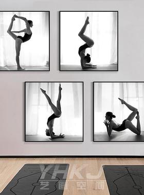 瑜伽装饰画普拉提舞蹈室墙面挂画健美健身形体培训室壁画黑白人物