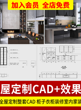 全屋定制整套CAD施工图纸源文件柜子衣柜装修室内家装设计效果图