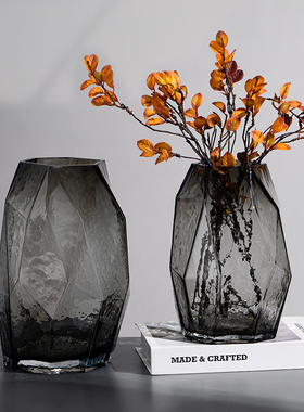 现代简约北欧几何银色陶瓷花瓶样板间轻奢摆件创意家居软装饰品