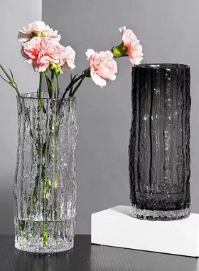 玻璃花瓶现代简约透明直筒水养鲜花干花摆件客厅插花饰品水培花器
