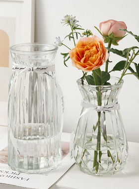 ins风简约透明玻璃花瓶水养鲜花玫瑰富贵竹仿真插花摆件居家装饰