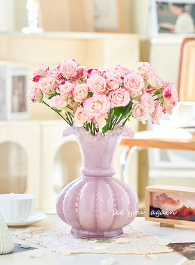 法式中古花瓶摆件高级感玻璃芬顿花器客厅插花鲜花餐桌居家装饰品