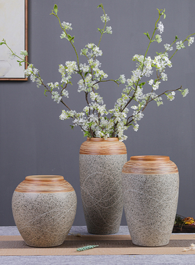 手工艺术线条设计感陶瓷花瓶摆件客厅居家装饰民宿新中式插花陶罐