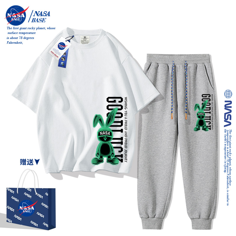 NASA男童夏装套装2023新款痞帅男小童装秋装女童短袖运动裤两件套