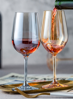 欧式电镀炫彩红酒杯家用玻璃高脚杯情侣2个套装创意个性水晶杯