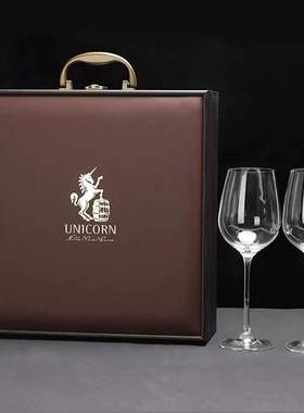 新款带杯红酒礼盒包装盒高档单双瓶红酒木盒子2支装葡萄酒箱定制