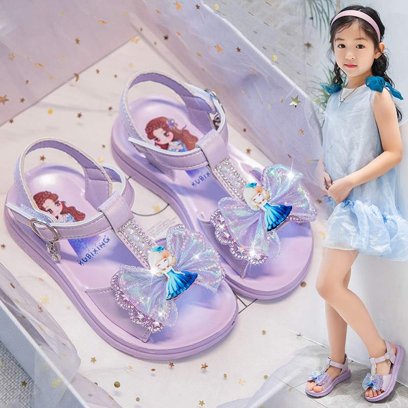儿童凉鞋2023夏季新款女童鞋子中大童爱莎公主鞋小女孩沙滩鞋软底