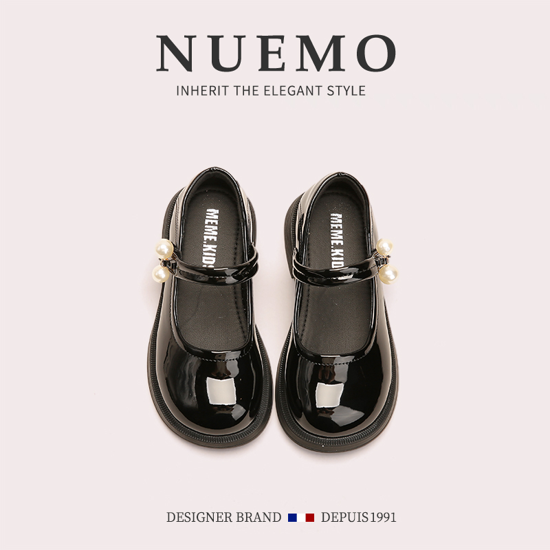 NUEMO法国风潮牌童鞋~2024春季新款女童简约黑色小皮鞋儿童演出鞋