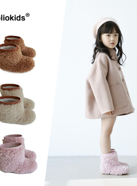 OLIO奥阿姨 冬季新款韩版儿童毛毛雪地靴加绒短靴保暖女宝宝棉鞋