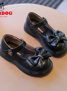 巴布豆女童皮鞋新款黑色小皮鞋儿童学生校园单鞋防滑女童公主鞋子