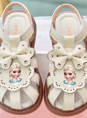 女童凉鞋儿童公主鞋包头鞋子防滑软底洋气小女孩真皮白色粉色童鞋