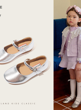 女童鞋儿童公主皮鞋银色芭蕾舞蹈鞋礼服演出单鞋小女孩软底走秀鞋