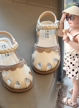 女童包头镂空凉鞋2024年夏季新款儿童时尚软底公主凉鞋小女孩童鞋