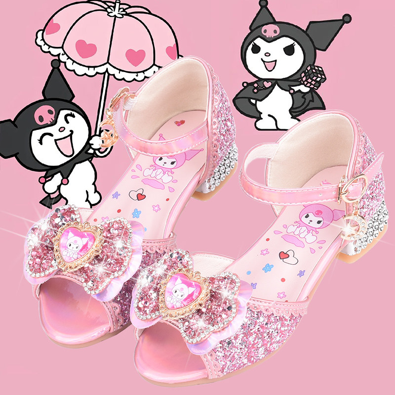 女童凉鞋夏季新款库洛米公主鞋小女孩水晶鞋软底爆款儿童高跟鞋
