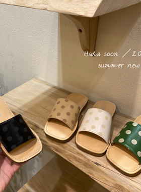 韩国童鞋2022女童夏季新款韩版时尚波点凉鞋儿童一字拖鞋沙滩鞋潮