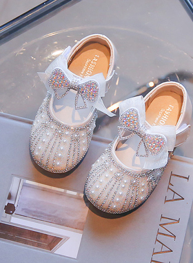 童鞋女童公主鞋2024春夏新款洋气软底皮鞋小女孩儿童演出鞋水晶鞋