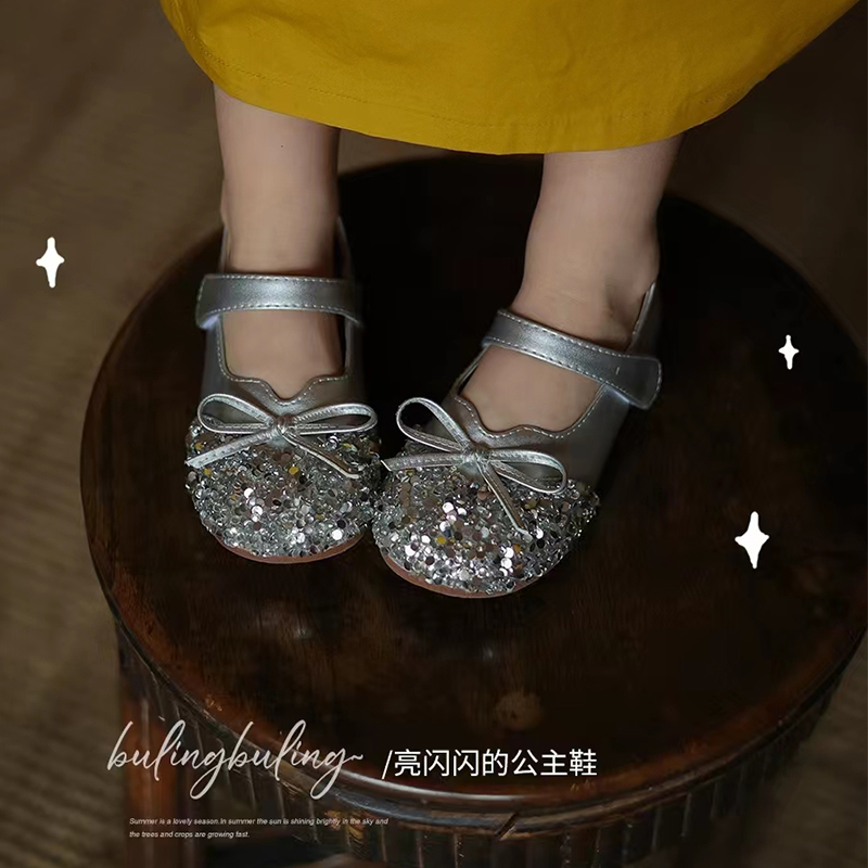 女童公主水晶鞋2024春秋新款小女孩时尚百搭皮鞋夏季宝宝软底单鞋