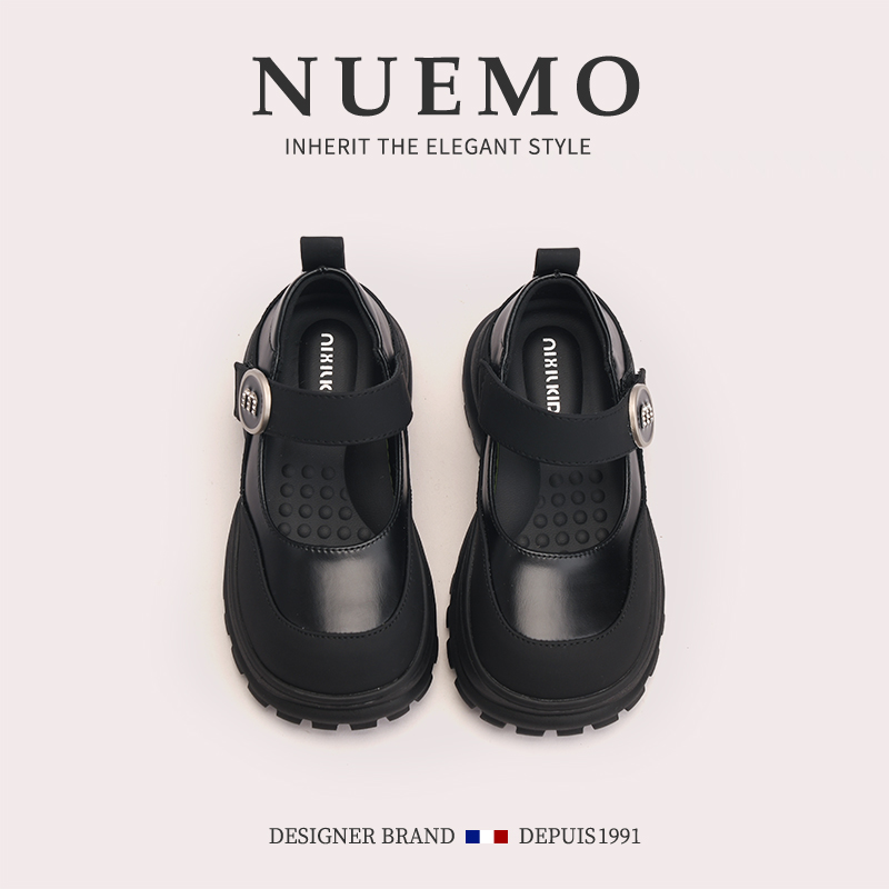 NUEMO法国风潮牌童鞋~女童黑色皮鞋@春季儿童演出鞋~厚底玛丽珍鞋