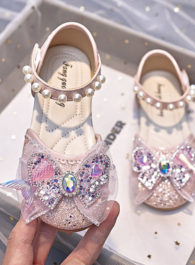 女童公主鞋夏季2024新款儿童软底水晶鞋小女孩洋气美人鱼鞋子童鞋