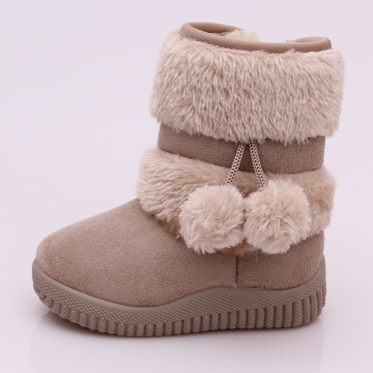 儿童雪地靴童鞋冬季经典外贸款棉鞋软底防滑保暖加绒加厚毛球棉靴