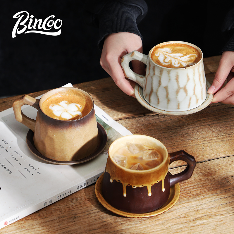 Bincoo陶瓷马克杯碟套装女生高颜值ins小众设计感日式复古咖啡杯