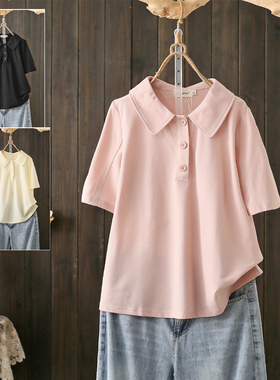 夏季大码200斤韩版小个子短袖t恤女设计感小众Polo领辣妹减龄上衣