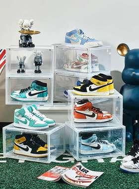透明塑料高档鞋盒磁吸式侧开门篮球鞋盒子鞋墙展示收纳整理鞋柜