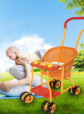 爆款夏季万向轮手工制作婴儿塑料仿藤椅手推车四轮双刹车轻便童车