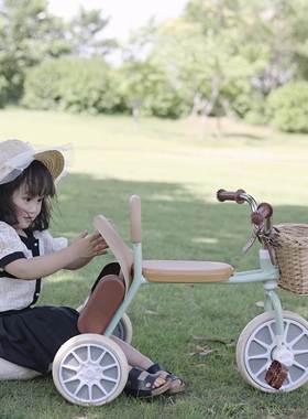 ins韩国儿童三轮车脚踏车1-3岁宝宝自行车复古三轮车带皮包童车