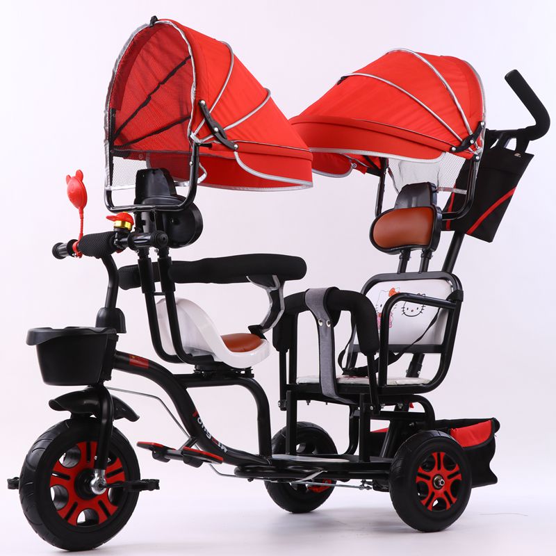 儿童车可推可骑双胞胎婴儿推车溜娃神器双人车二胎轻便折叠三轮车