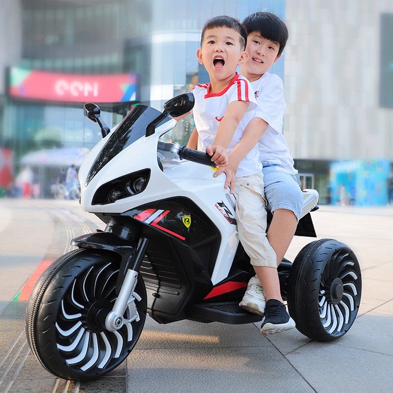 超大号儿童电动摩托车可坐双人充电三轮遥控车玩具车男女双驱童车