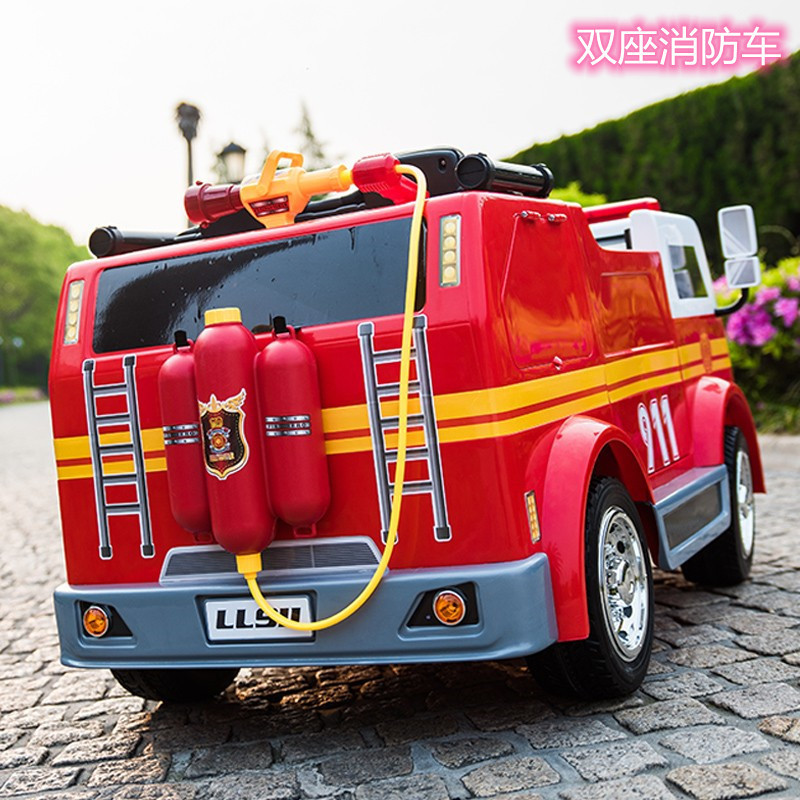 超大双座儿童电动车消防车四轮带遥控玩具车警车可坐人童车