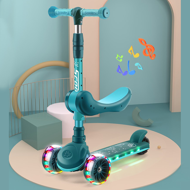 儿童滑板车2-6-9岁可坐儿童车音乐三轮滑行车旋转座椅滑板车玩具