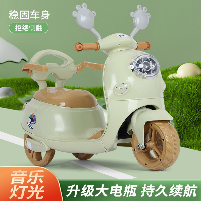 新款太空儿童电动摩托车三轮车女孩电车小孩可坐人充电遥控玩具车