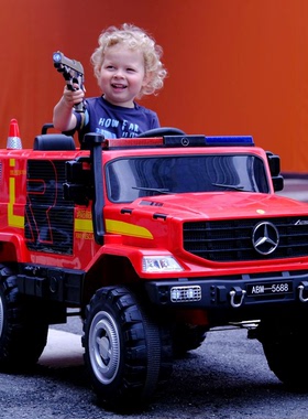 儿童电动车消防车四轮警车充电摇摆男女小孩玩具车可坐人宝宝汽车