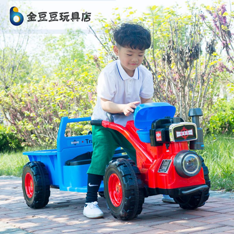 人气儿童手扶拖拉机电动小孩玩具四轮童车可坐人复古中性网红同款