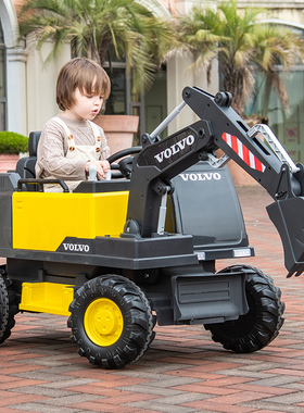 沃尔沃大号挖掘机儿童电动车四轮玩具车可坐人宝宝小孩带遥控汽车