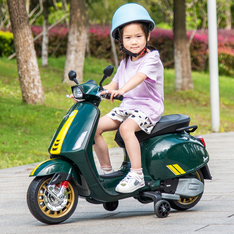 Vespa儿童电动摩托车宝宝电瓶车小孩三轮车玩具车可坐人双人童车