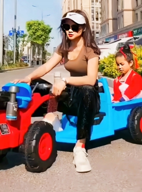 贝多奇儿童电动手扶拖拉机玩具车可坐双人超大号款四轮东方红童车