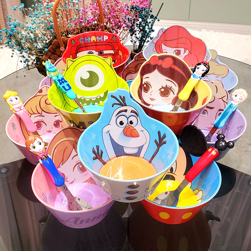 迪士尼水果碗儿童碗密胺餐具时尚创意饭碗家用卡通可爱宝宝辅食碗