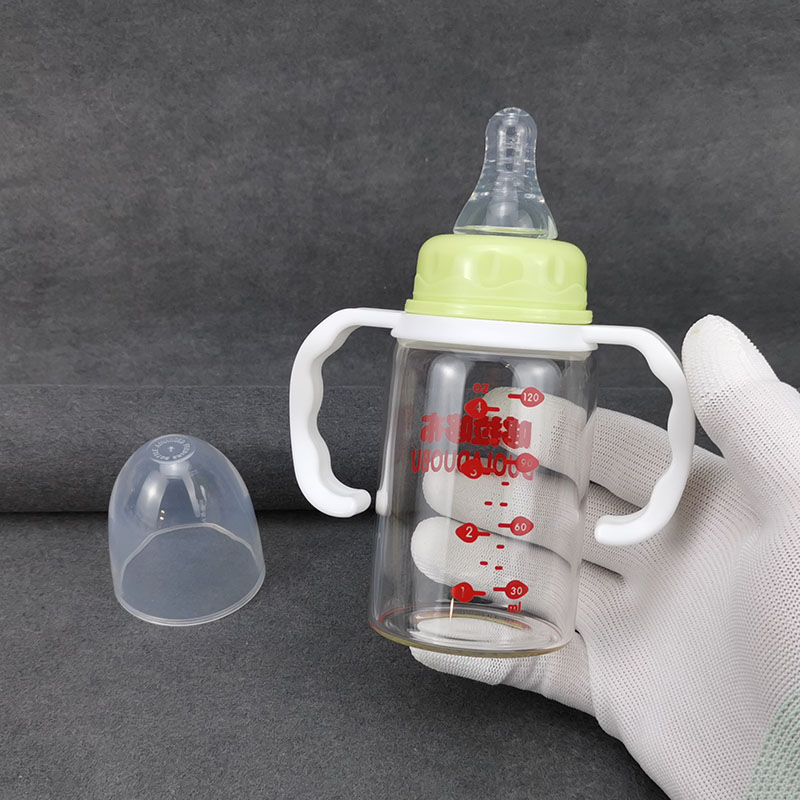 婴儿喝水喂药玻璃小号奶瓶120ml宝宝防呛防胀气手柄小口径护理瓶