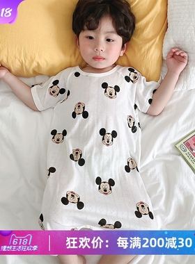 儿童睡衣连体夏季男童短袖睡袍宝宝薄款女童卡通睡裙防踢被竹纤维