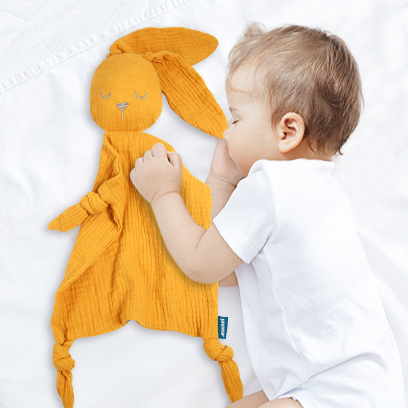 安抚巾婴儿可入口棉纱兔子小宝宝陪睡口水巾双层纱布方巾玩偶玩具