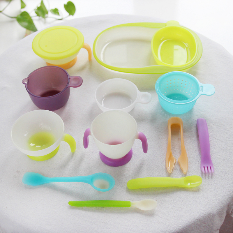 日本Combi康贝婴幼儿宝宝餐具辅食碗研磨勺训练餐具14件礼盒套装