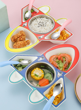 儿童餐盘辅食碗304不锈钢婴儿餐具套装母婴用品礼品飞机创意