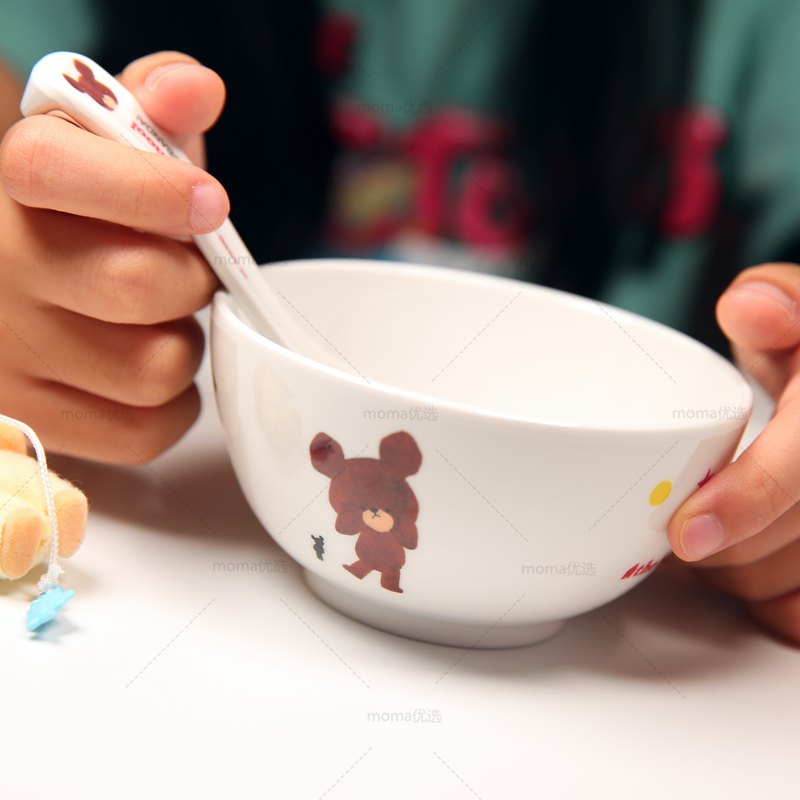 现货日本正品上学熊儿童宝宝幼儿园餐具汤勺饭辅食碗 树脂