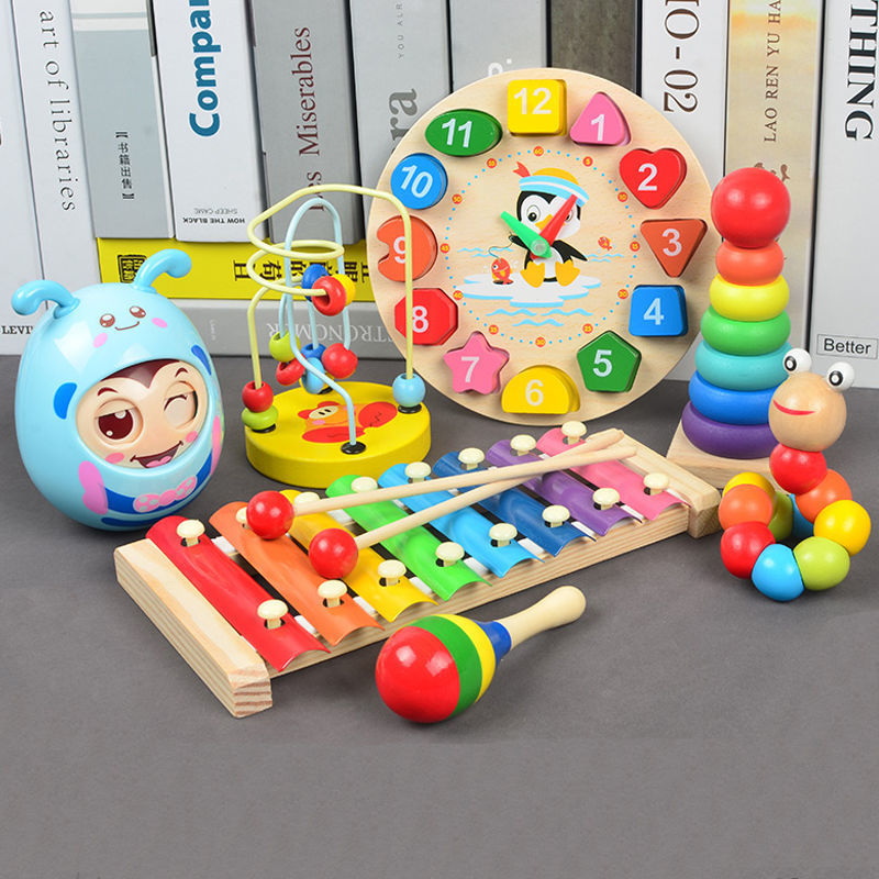 婴儿玩具益智早教八音手敲琴木制男女孩0一1岁宝宝儿童彩虹叠叠乐