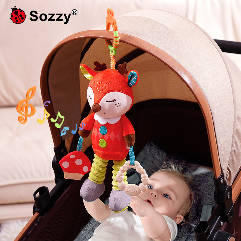 Sozzy婴儿音乐拉铃安抚玩偶0-1岁宝宝车挂床挂推车挂件床铃玩具
